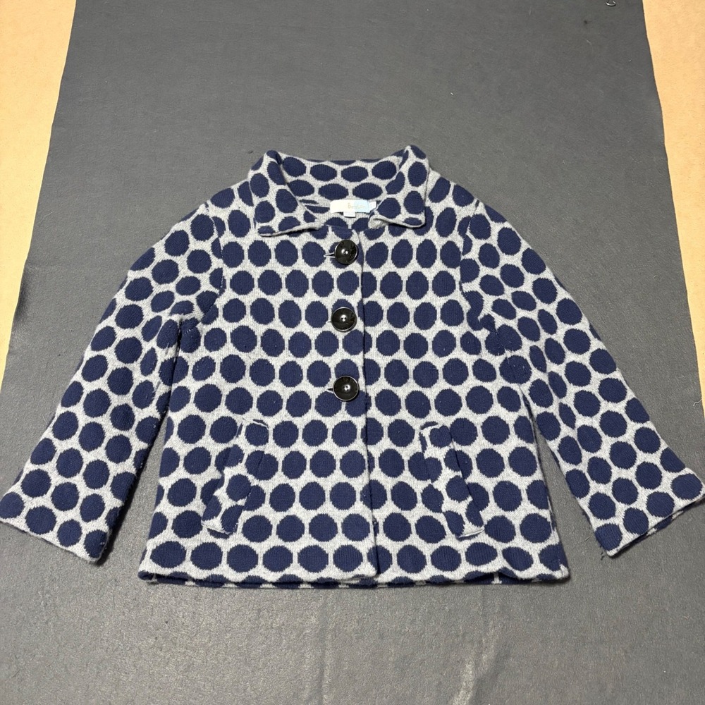 Boden Polka Dot Cardigan Jacket Women Size 6 Navy Grey Wool UK Pattern Cottage